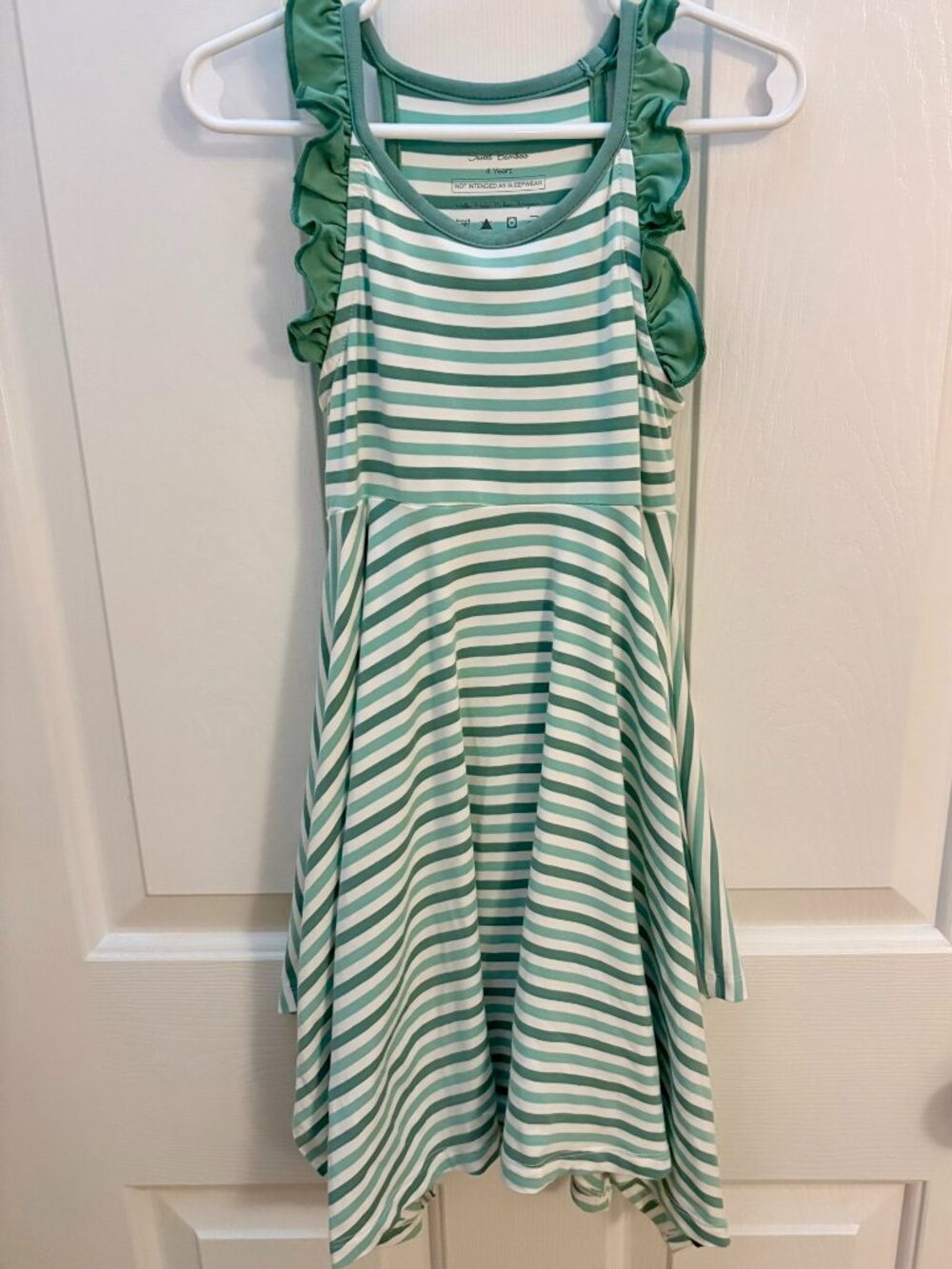 Sweet Bamboo Emma's Racerback Dress, Green/Aqua Stripe, Size 4 Years